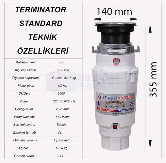 EV TİPİ OTOMATİK ÇÖP ÖĞÜTÜCÜ 1/2 HP